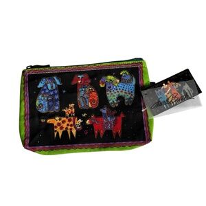 Laurel Burch Dogs and Doggies Canvas Cosmetic Art Bag Pouch‎ Black New NWT